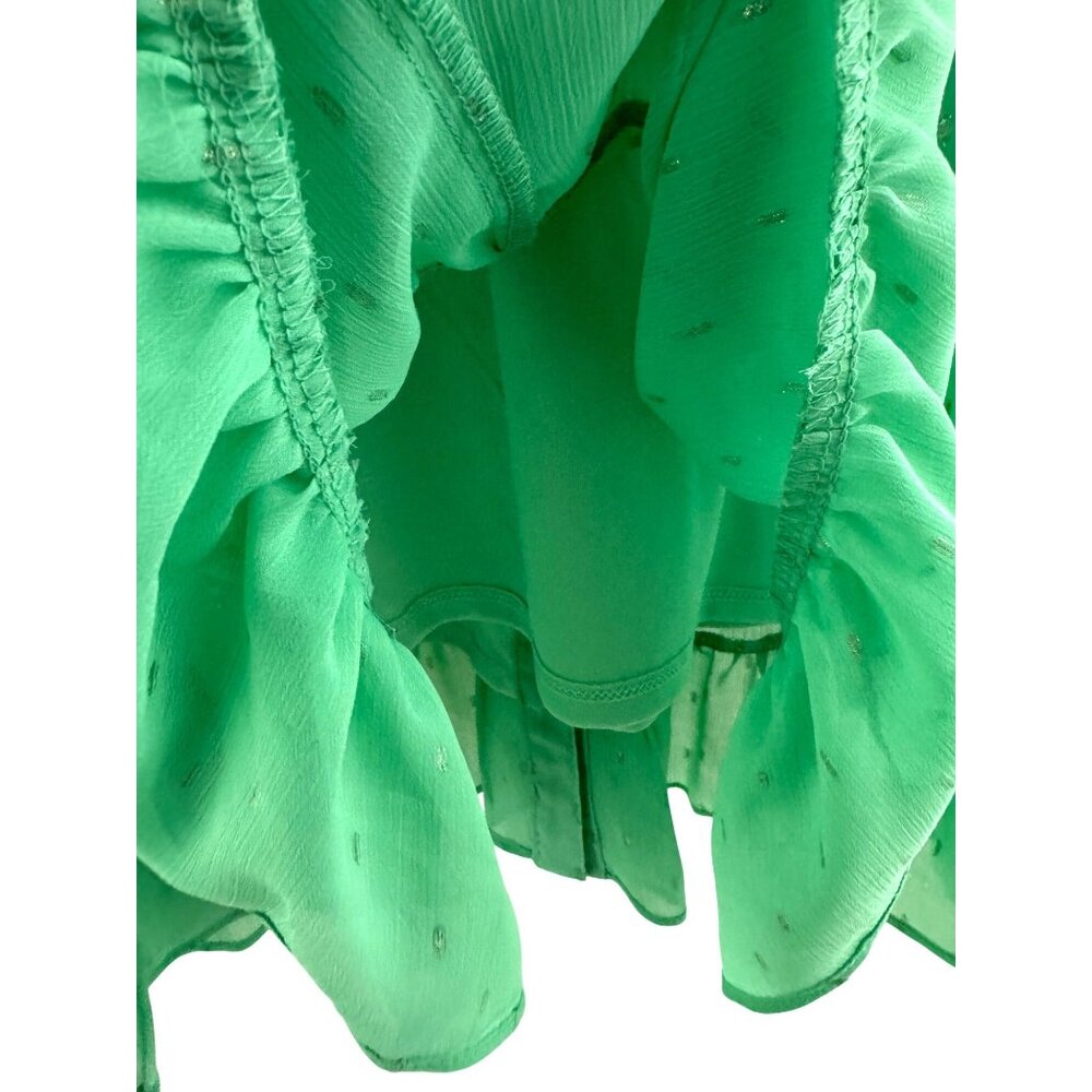 Green Silver Accents‎ Chiffon Ruffle Tiered Dress w/Tie Size 12 Western Country - Picture 4 of 9